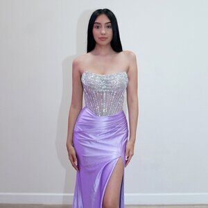 New Strapless Red Carpet Gown w/ Rhinestones Embroidery & Scoop Neck JT2729H